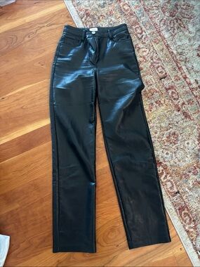Aritzia Black Faux Leather Straight-Leg Jeans